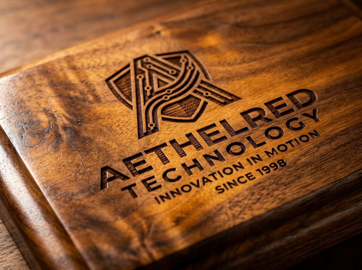 Laser-engraved corporate logo on award