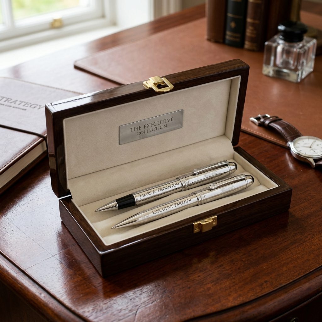 Engraved Silver Pen Set